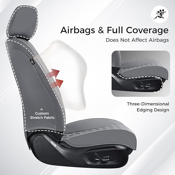 Huidasource Gray Seat Covers Full Set, Gray Seat Covers 5 Seats Waterproof Nappa Leather, Universal Fit for Most Cars,Van,Truck, SUV, Honda Civic Nissan Compass Sentra Focus Explorer(Full Set/Gray)