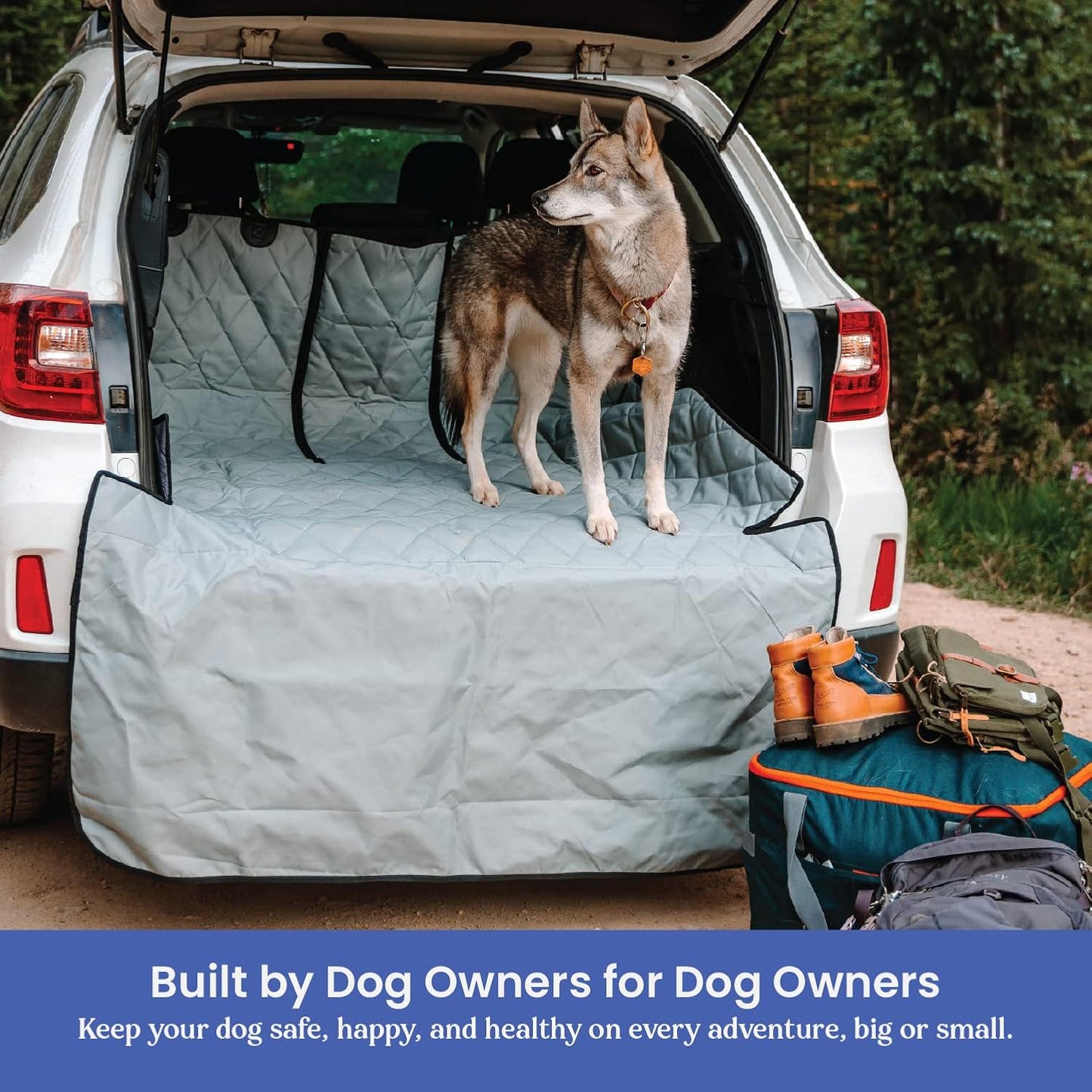 4Knines SUV Cargo Liner for Dogs, Trunk Mat for SUV, Durable Cargo Cover, Protector – Compatible with 60/40 Split Bench & Armrest Pass-Through, Waterproof, Machine Washable, Non-Slip (X Large, Grey)