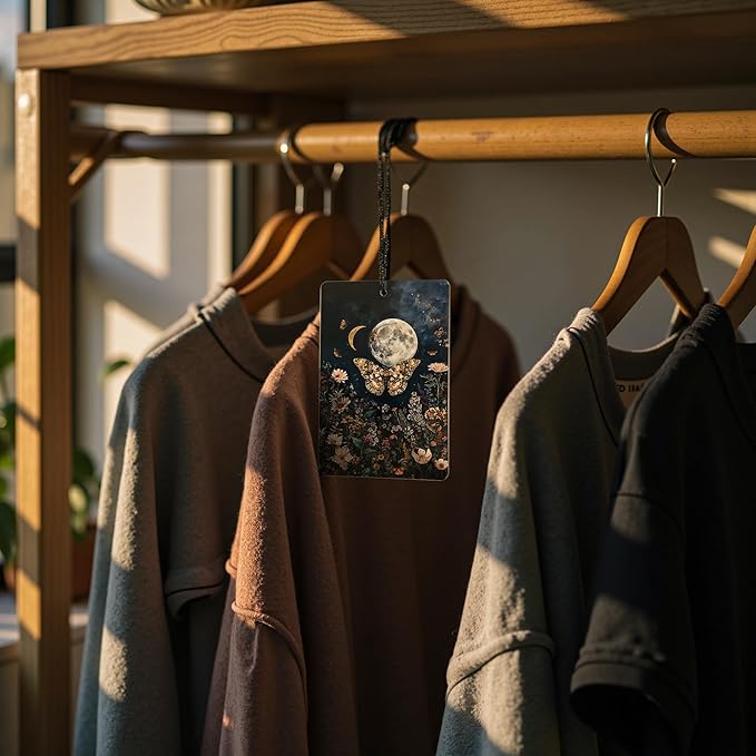 Vintage Dark Floral Witchy Moth Moon Butterfly Car Air Freshener 3 Pcs, Dark Cottagecore Botanical Hanging Air Freshener for Cars Closet Drawer Books, Gothic Flower Car Accessories for Women