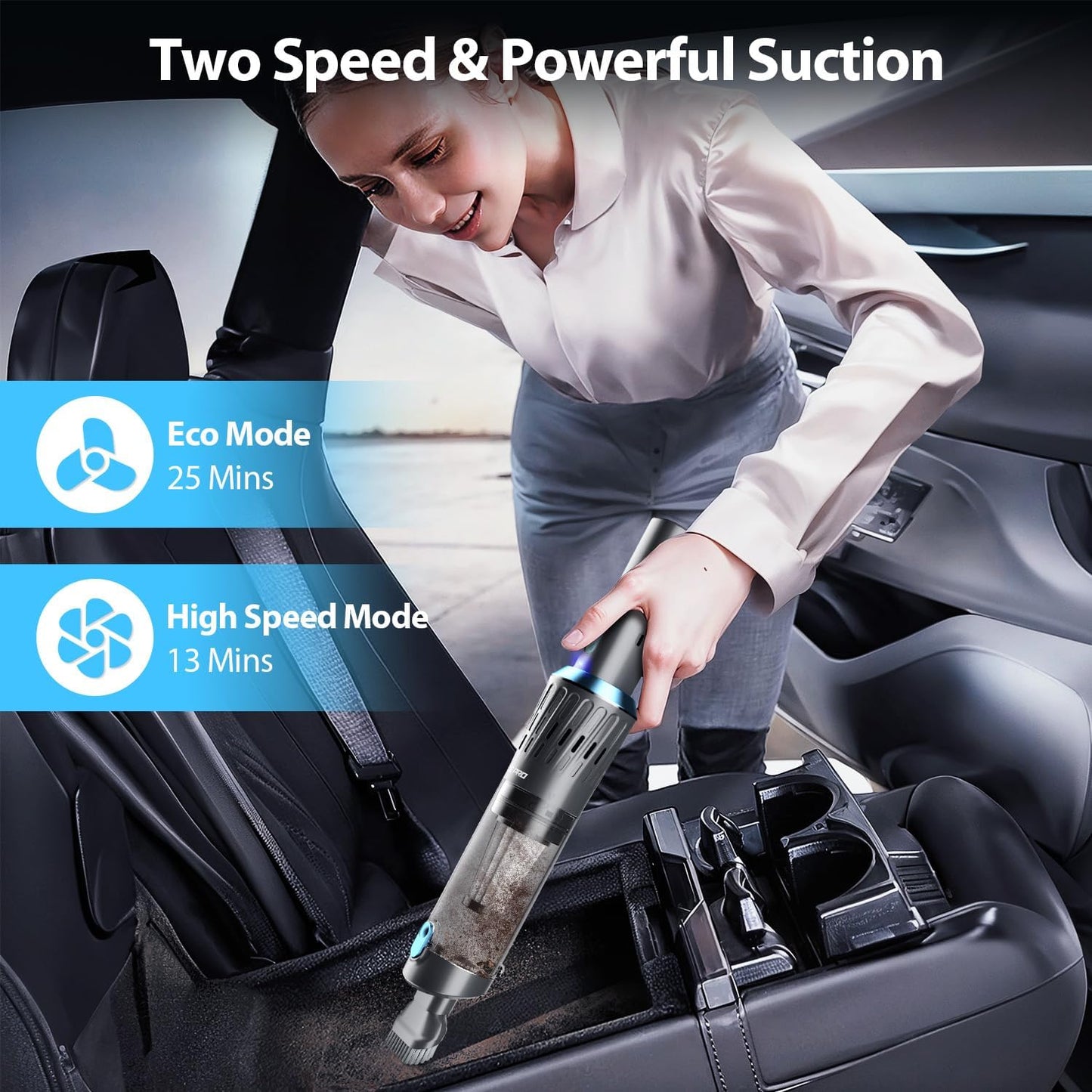 Handheld Vacuum Cordless 15000PA Car Vacuum 3-in-1 Hand Held Vacuums 1.1 Pounds Hand Vac Cordless Rechargeable One-Touch Empty for Cleaning Cars Offices Homes Pet Hair and Dust (Blue)