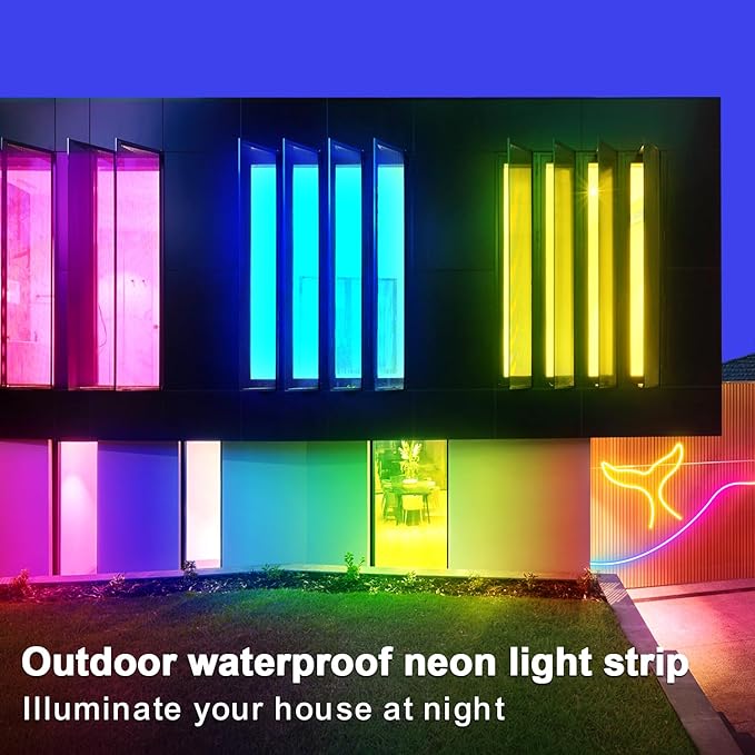 100ft LED neon Lights with Remote APP Control IP65 Waterproof Flexible Neon LED Strip Lights 24v RGB LED neon Rope Lights for Bedroom Room Outdoors Decor（2 Rolls of 50ft