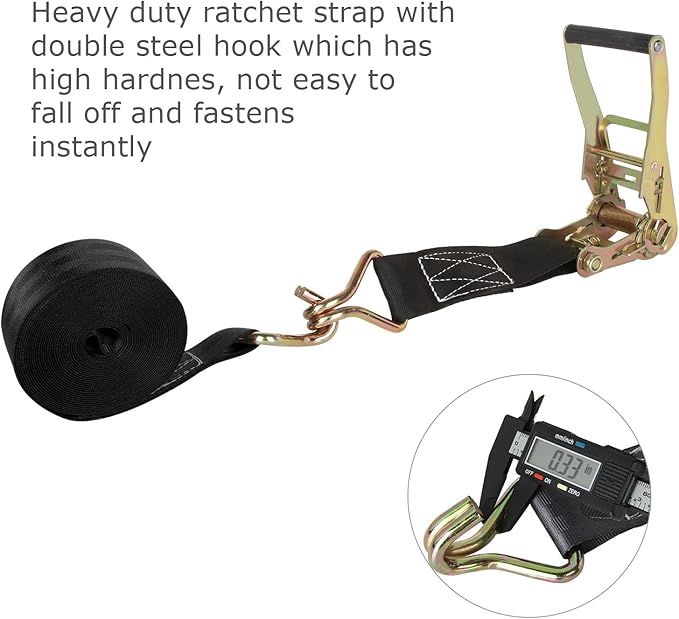 4 Pack 2 Inch Ratchet Straps Heavy Duty 20ft Tie Down Straps Ratchet with Double J Hook, 8000 LBS Break Strength, Cargo Ratchet Straps for Truck, Trailers, Motorcycle, Kayaks, Car Roof