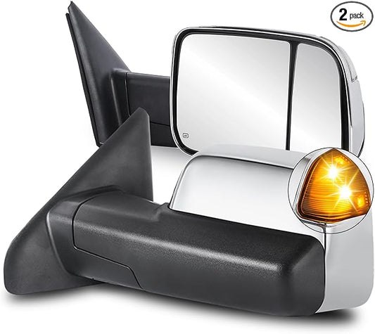 Pair Chrome Power Heated Towing Mirrors Compatible for 2002-2008 Dodge Ram 1500/2003-2009 Ram 2500 3500 w/Led Turn Light