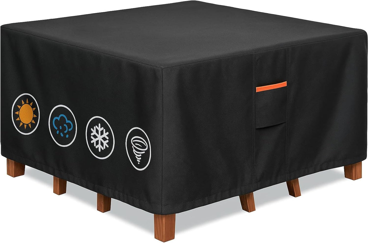 Outdoor Waterproof Furniture Cover, 94W x 94L x 28H inches Heavy Duty 600D Square Table and Chair Set Protection, Black