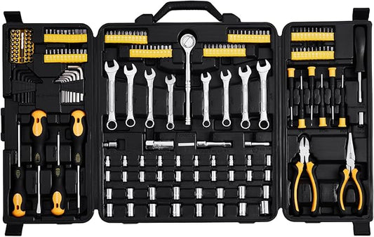VEVOR Mechanics Tool Set 221Pieces - 1/4" and 3/8" Drive Sockets - SAE and Metric Mechanic Tool Kit with Bits - Wrenches, Ratchet Handle, Accessories, and Plastic Storage Case - for Automotive Repair