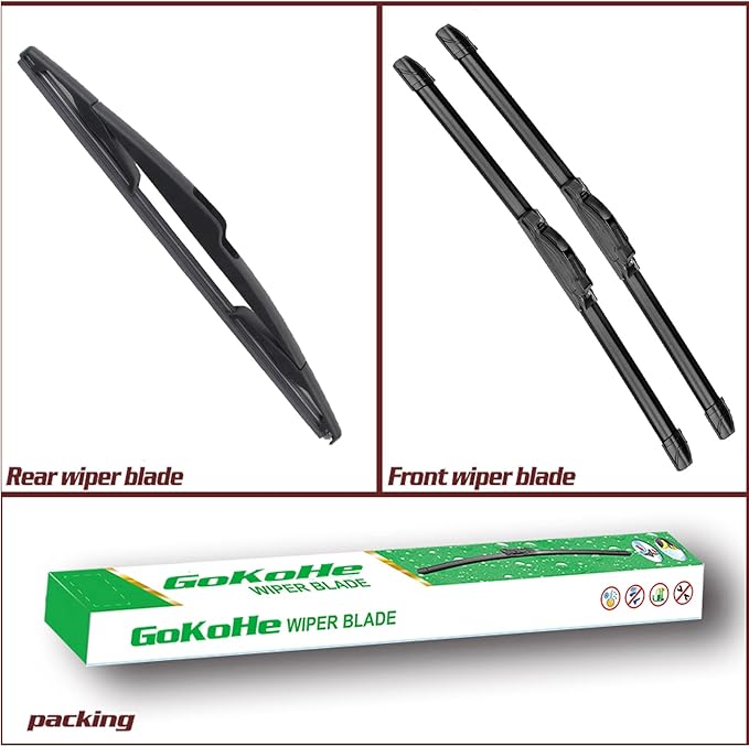 Front and Rear Windshield Wiper Blades (pack of 3pcs) Replacement for 2007-2014 Ford Edge 2007-2015 Lincoln MKX 26" + 20" Front Windscreen Wiper and 14" Rear Wiper Blade