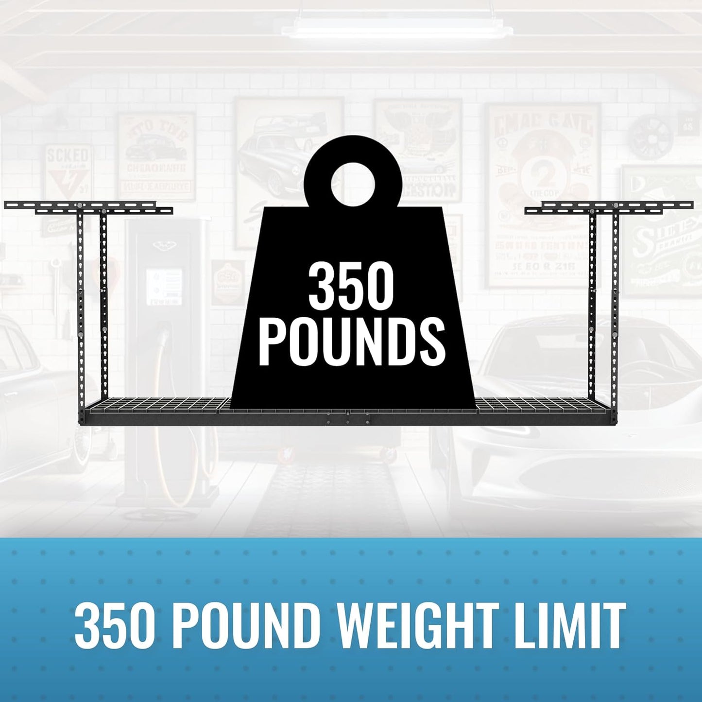 MonsterRax Overhead Garage Storage Rack 2x8, Ceiling Mounted Shelving, Adjustable Hanging Organizer, Heavy Duty Steel, 350 Pound Capacity, Color: Hammertone, Adjusts 24-45" from Ceiling