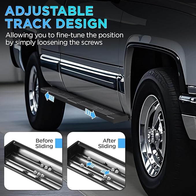 PZ 6.5" Double Cab Running Boards Compatible with 2019-2025 Chevy Silverado/GMC Sierra 1500, 2020-2025 for 2500HD 3500HD Black Aluminum Alloy Side Step Nerf Bar Ridge Pattern