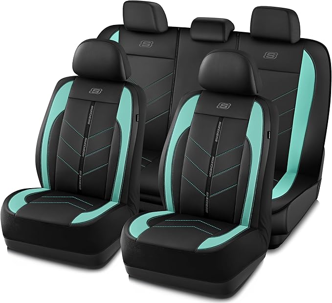 Skechers Car Seat Covers,Luxury Faux Leather Seat Covers,Waterproof Anti Slip Car Seat ProtectorFull Set,Car Accessories Airbag Universal Fit for Most Cars,Vans,Trucks,SUV,Mint