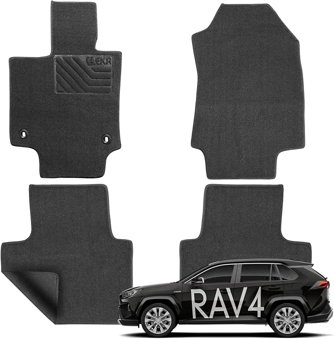 EKR Custom Fit Carpet Floor Mats for Toyota RAV4 2019-2024 2025 (Not for Hybrid)，0.5 Inch Thickness Rugs, Premium All Weather Anti-Slip Waterproof Floor Liners (Black Quick-Dry Blanket)