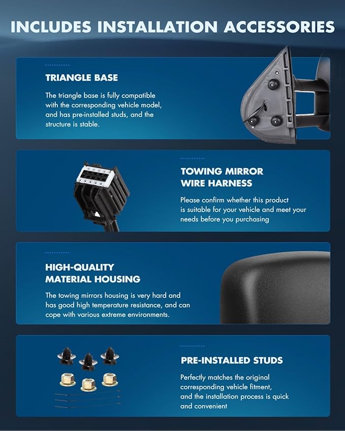 ECCPP Towing Mirrors Replacement fit for 2007-2013 for Chevy for GMC for Silverado for Sierra (Just 07 New-Body Style) Power Heated Side Pair Mirrors