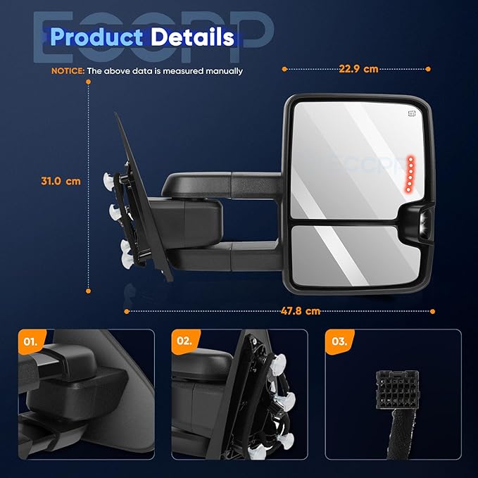 ECCPP Towing Mirrors Tow Mirrors With 2014-2020 For Chevy Silverado For GMC Sierra 1500/2500/3500 HD Power Adjusted Heated Led Turn Signal Running Back Up Light Pickup Truck