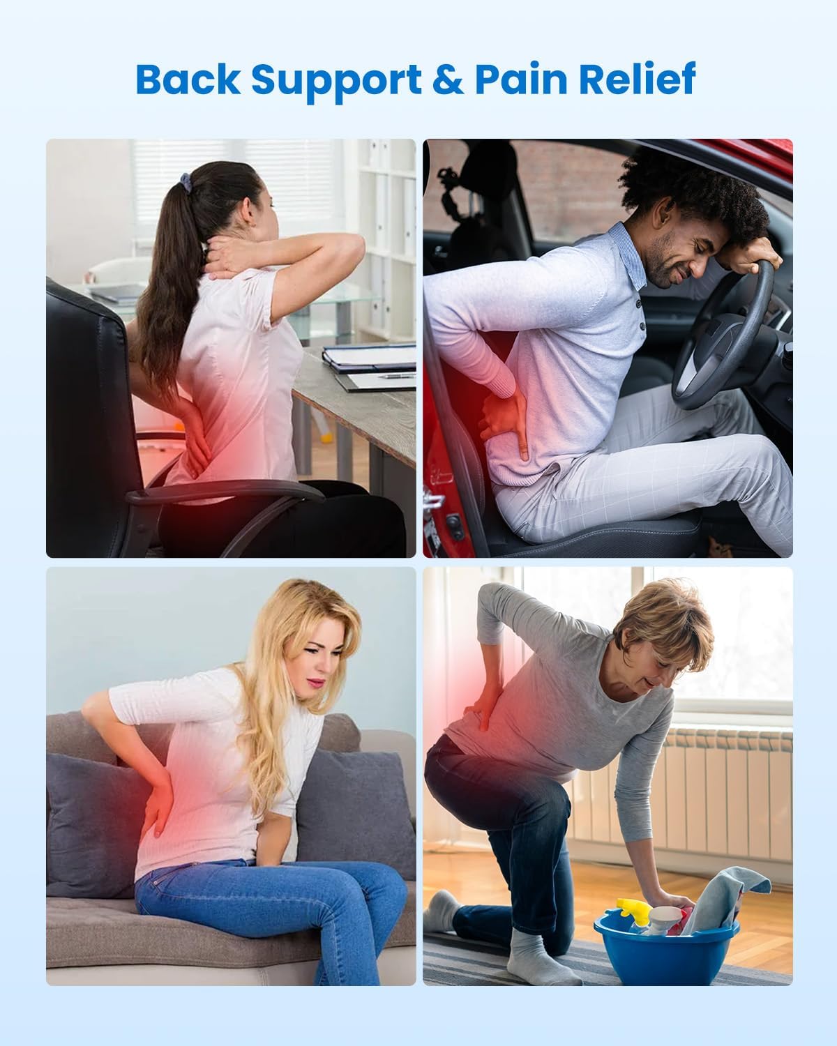 COMFIER Lumbar Support Pillow for Office Chair, Heated Back Support Pillow with 3 Vibration Modes & 3 Intensities, Ergonomic Back Support Cushion for Car,Recliner,Gaming Chair