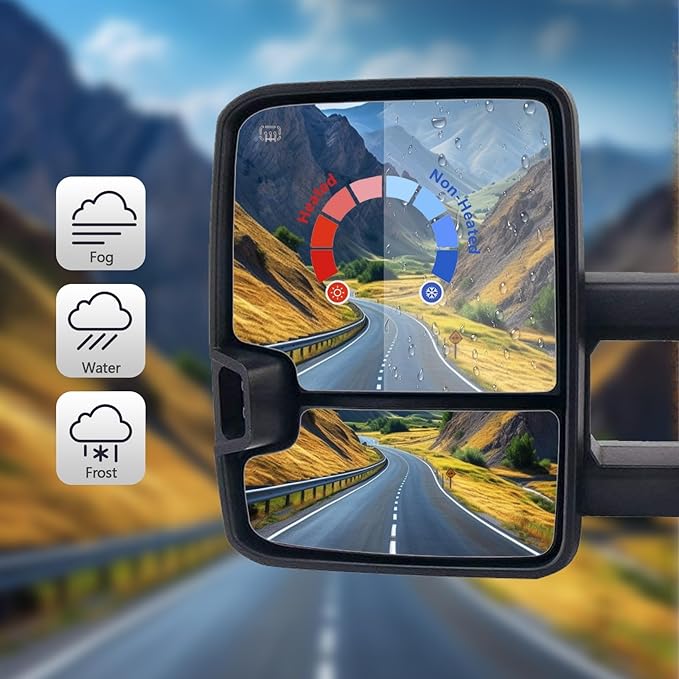 Towing Mirrors Compatible for 2007-2014 Chevy Silverado GMC Sierra 1500 2500 HD 3500 HD(2007 New Body Style ONLY) Tahoe Yukon Power Heated Amber Turn Signal Light Manual Folding Pair