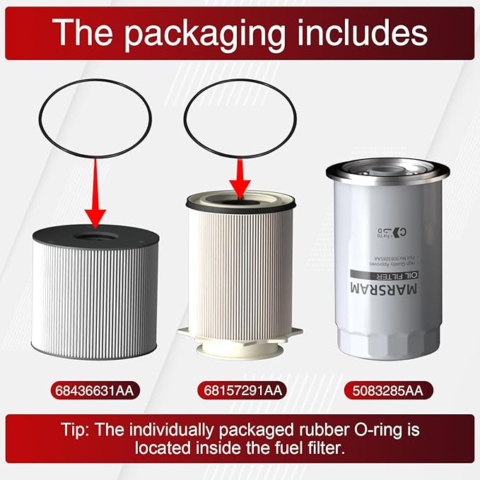 Marsram 6.7 Cummins Fuel Filter and Oil Filter Kit Fits for 2019-2023 Ram 2500 3500 4500 5500, 6.7 Cummins Oil Filter for 2019 2020 2021 2022 2023 Dodge Ram Replaces 68157291AA 68436631AA 5083285AA