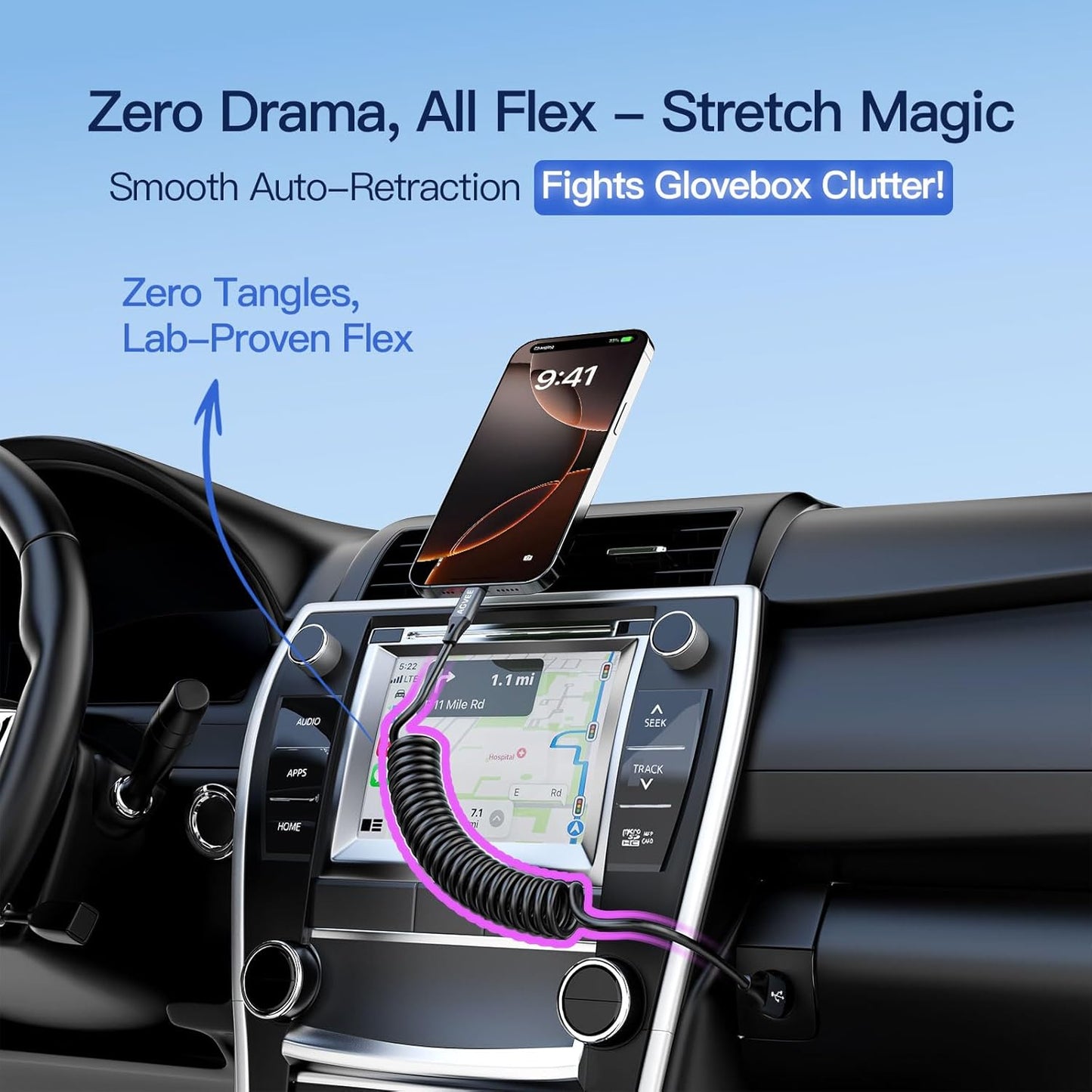 AGVEE 5ft Coiled Short USB to USB-C Charging Cable [USB-IF Certified] 3A Fast Charger Cord in Car for iPhone 16/15 CarPlay, Galaxy S25 S24 S23 S22 S21 S10 S9 S8, Google Pixel, Dark Gray