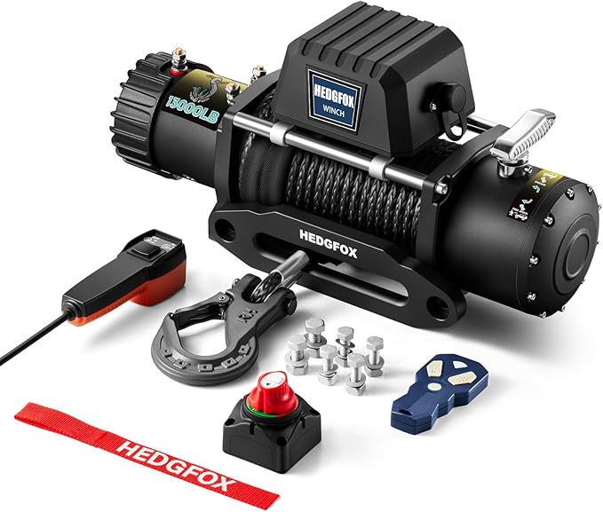 12V 13000lb Winch Synthetic Rope Electric Power Winch Waterproof IP66 with Wireless Remote and Handheld Corded Switch for Truck SUV Pickup Trailer Offroad Recovery Equipment