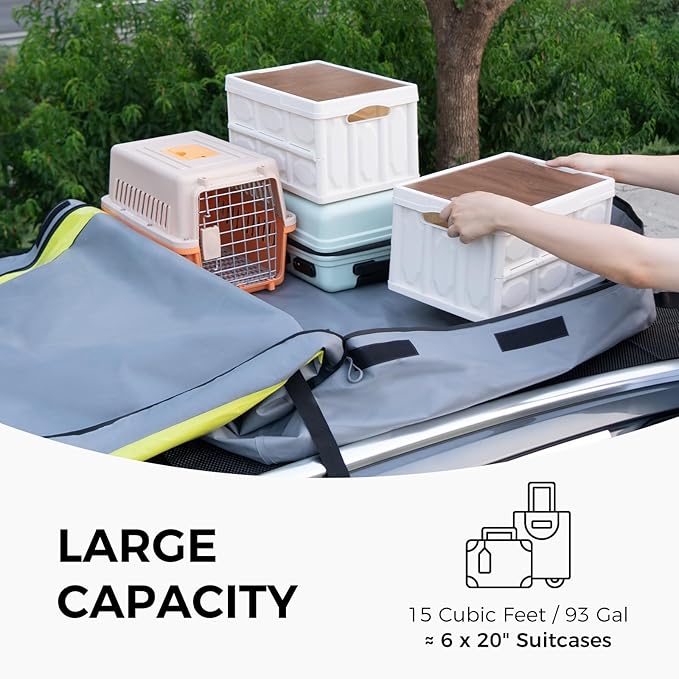 WELKIN Heavy Duty Rooftop Cargo Carrier Bag - 21 Cubic Waterproof Car Roof Bag for All Vehicles with/Without Rack - Includes Anti-Slip Mat, 8 Door Hooks, TSA Lock & Storage Bag - Reinforced Straps