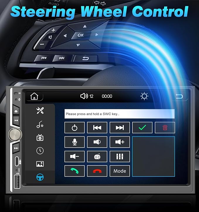 7" Wireless Double Din Car Play Stereo Apple Carplay Screen Radio Audio Receiver Android Auto Bluetooth 4.2 Channel 240W Amplifier Subwoofer MirrorLink Navigation FM/AM SWC Backup Camera Fast Charger