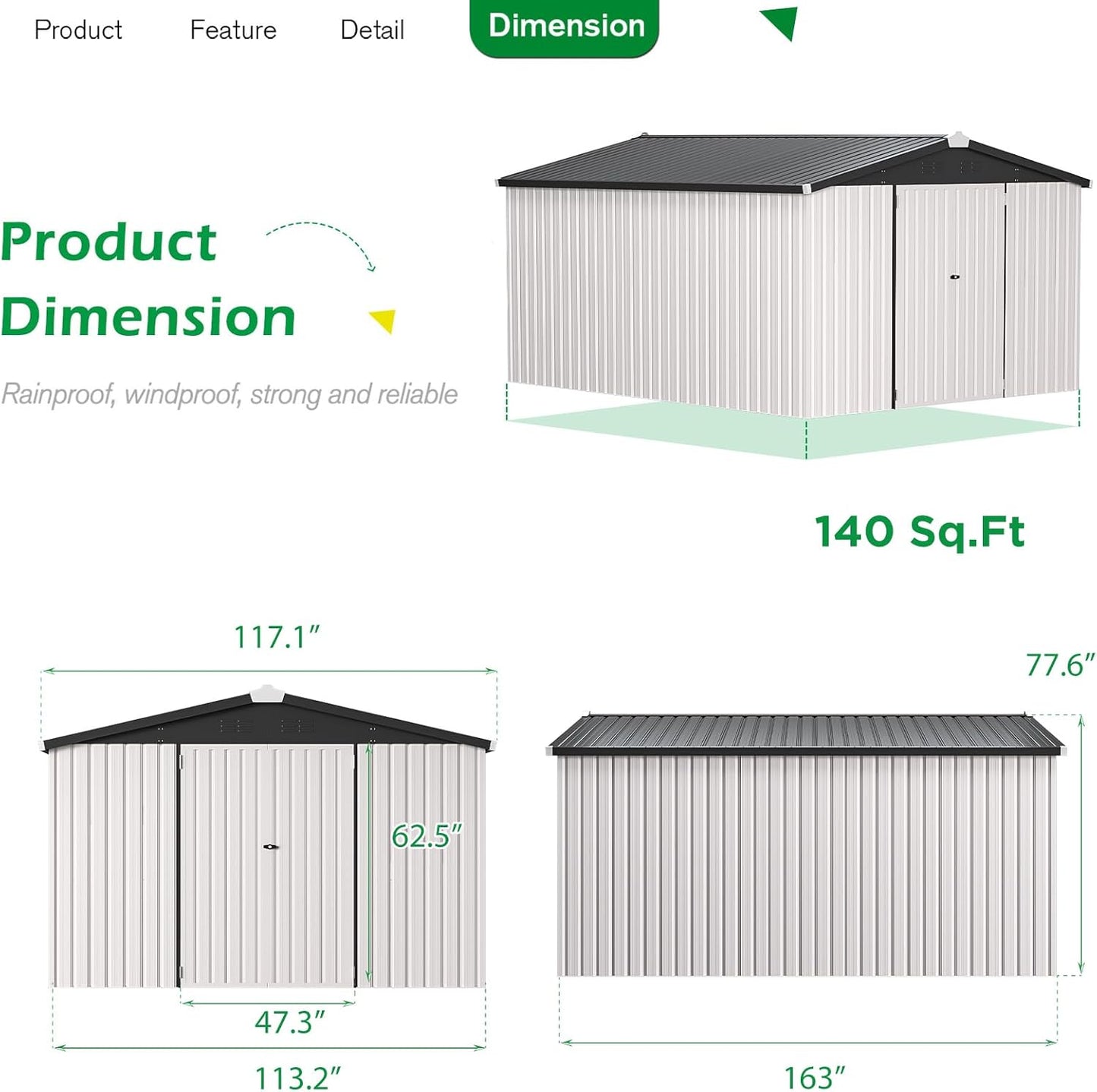 U-MAX 10x14 Shed, 14x10 Metal Outdoor Storage Shed, Large Outside Storage Garden Sheds & Outdoor Storage Clearance, Tool Shed Lockable for Backyard, Patio and Outside Use in White