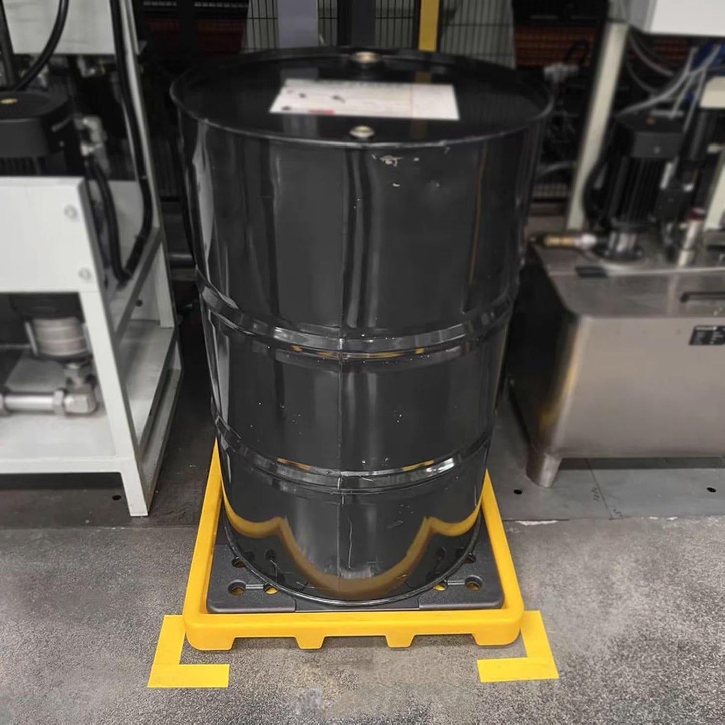 Drum Containment Spill Pallet, Industrial Nestable Oil Drums Leak-Proof Tray, Garage Storage Detachable Anti Slip Polyethylene Platform with Drain (Color : Yellow-1 Pack, Size : 26.6"x26.6"x