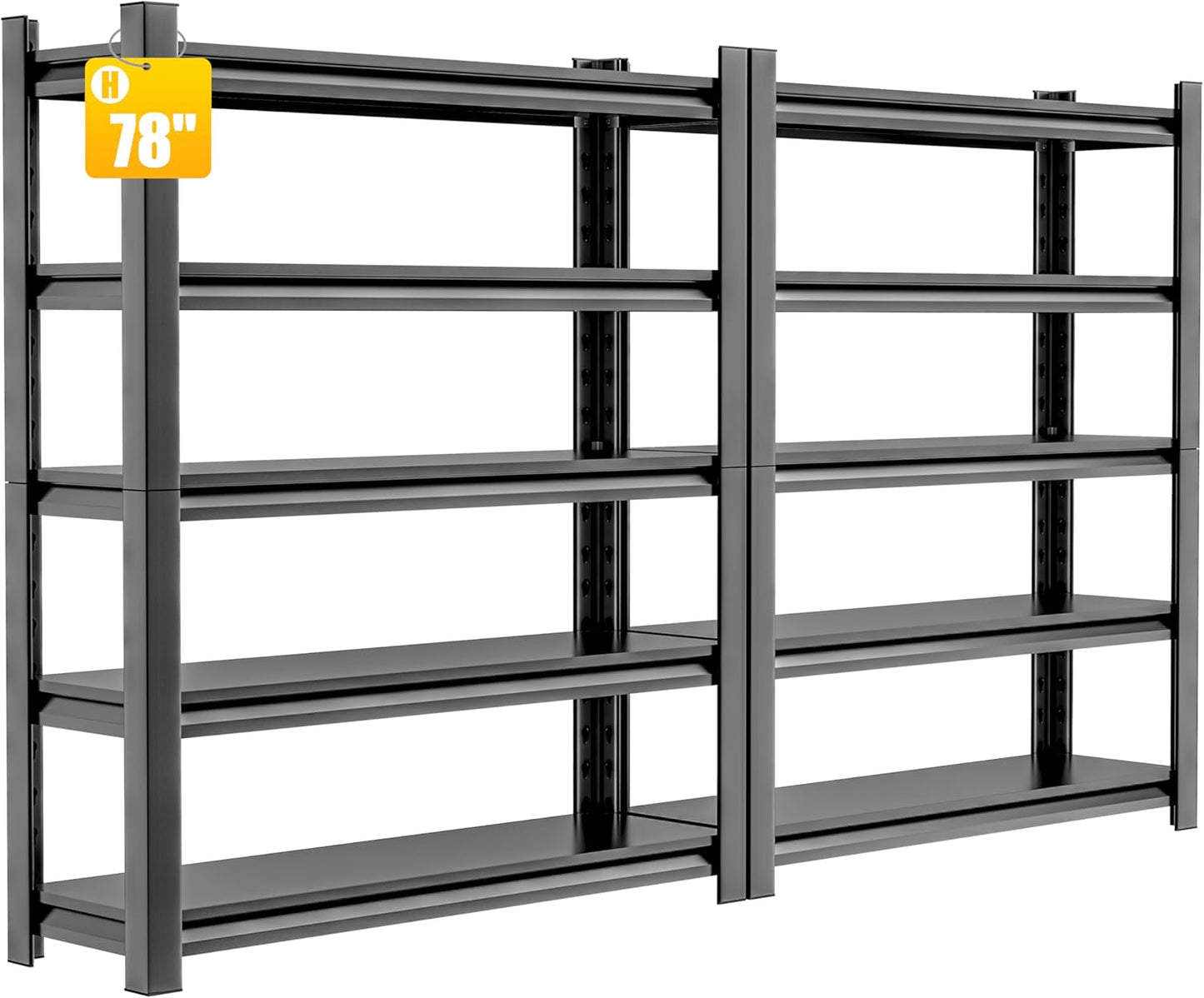 2 Sets Metal Garage Shelving Unit,78"H Heavy Duty 5-Tier Adjustable Storage Rack,18"D x 48"W x 78"H Steel Shelving,3000 lbs Industrial Shelves for Heavy Tools and Equipment,Ideal for Garage, Basement
