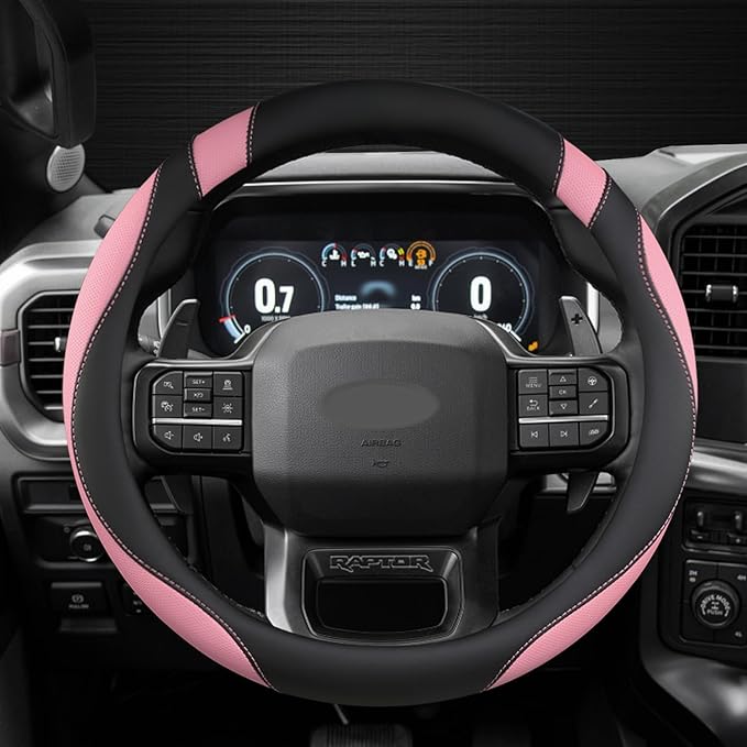 West Llama Customized Auto Car Steering Wheel Cover for Ford F-150, F-250, F-350, Expedition (Black+Pink)
