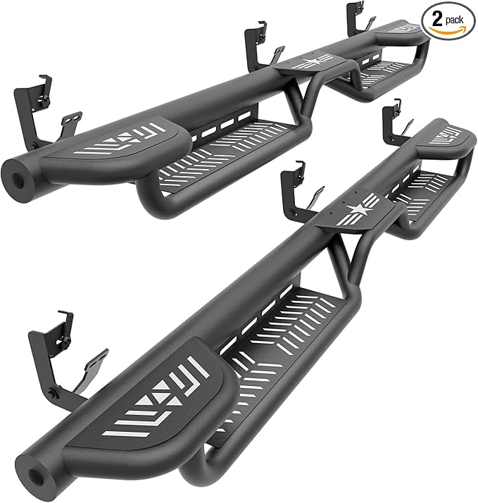Three Raised Steps Quad Cab Running Boards Compatible with 2009-2018 Dodge Ram 1500 (Included 2019-2024 1500 Classic), 2010-2024 Ram 2500 3500 Double/Extended Cab Side Steps Rails Nerf Bar