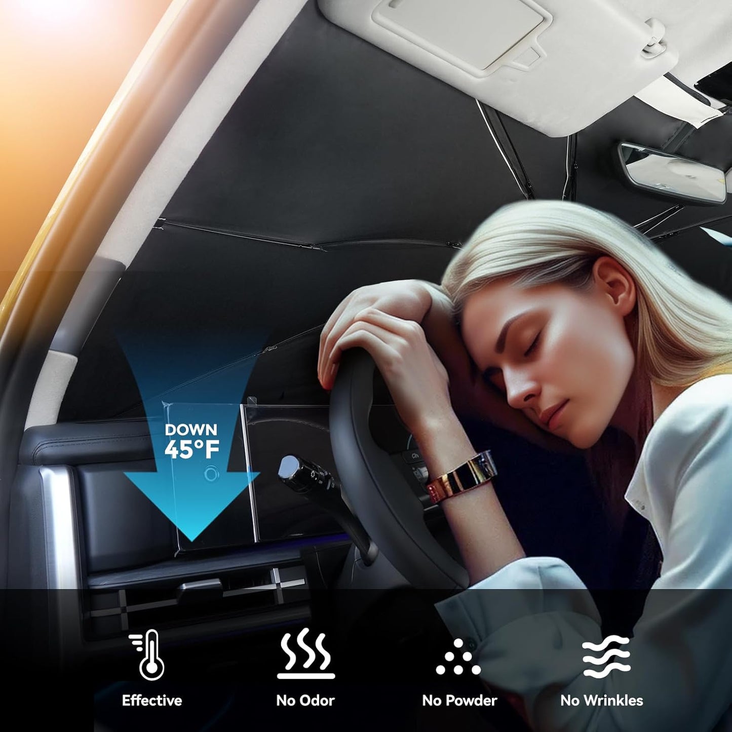 2024-2025 Upgraded for Hyundai Santa Fe Sunshade, Portable Foldable Sunshade Accessories, [Nano Ice Crystals Coating] UV Protection, Keeps Interior Cool (for Hyundai Santa Fe 2024-2025)