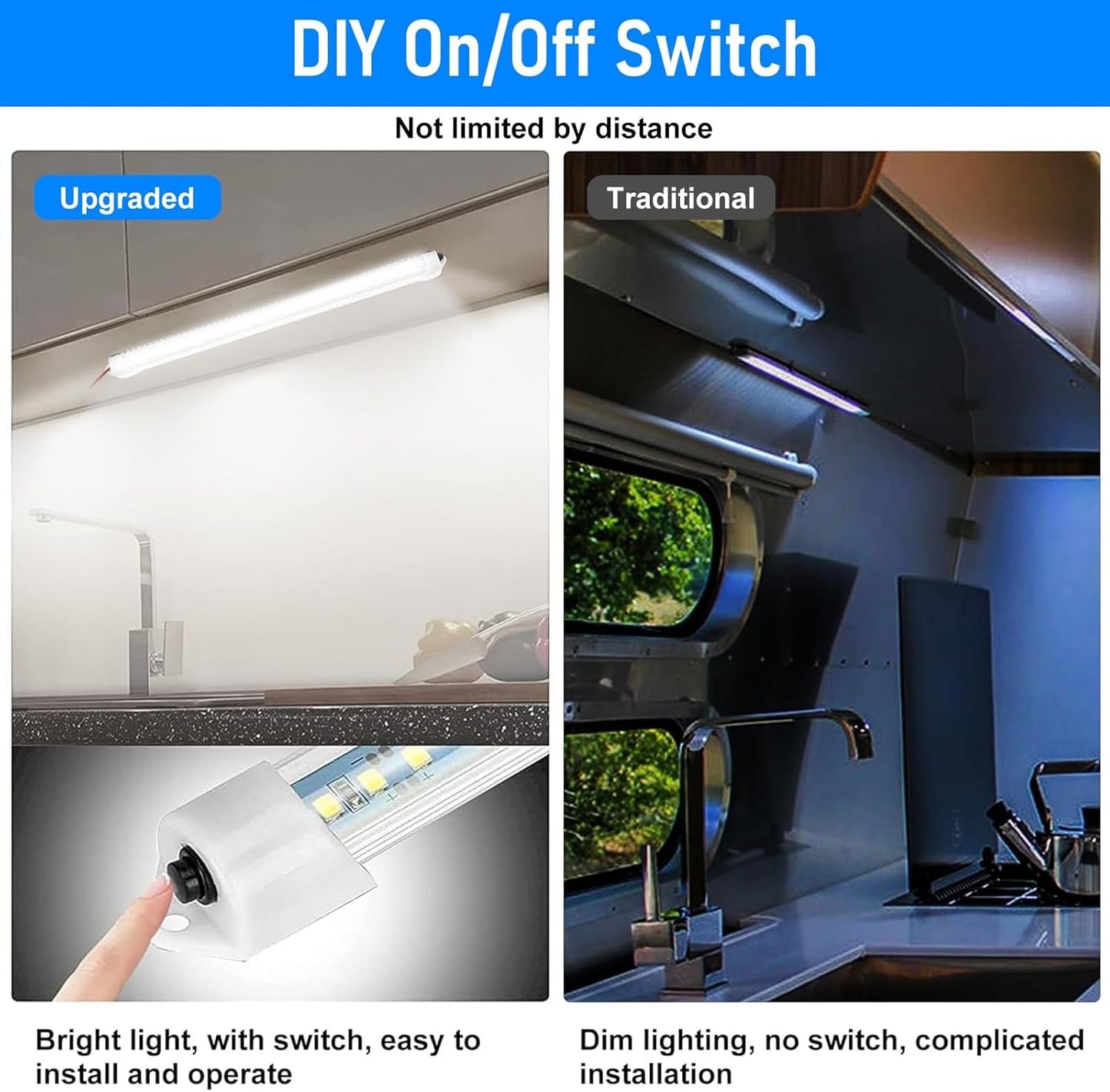 Linkstyle 2PCS 12V Interior LED Light Bar, 48 LEDs Slim Light Strip w/Switch, for Car Trailer Truck RV Van Boat, 6500K