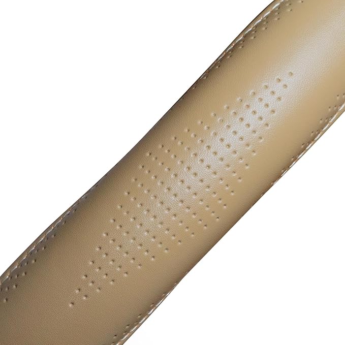 HAOKAY Top Grade Beige Genuine Leather Steering Wheel Cover Men Women, Luxury Steering Wheel Cover for Cars, SUVS and Trucks, Universal 14.5-15 inch