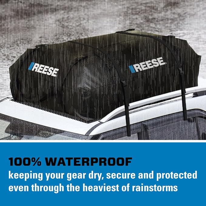 REESE 59007 Waterproof Rooftop Cargo Carrier Bag for Cars, SUVs or Trucks with/Without Roof Racks, 22 Cubic Feet, Heavy Duty 840D Abrasion-Resistant PVC Fabric with Anti-Slip Mat
