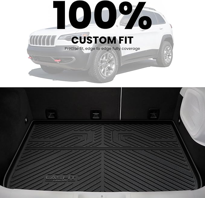 LASFIT Trunk Mat for Jeep Cherokee 2014-2023 All Weather TPE Custom Fit Cargo Mat Trunk Liner Cargo Liner, Black