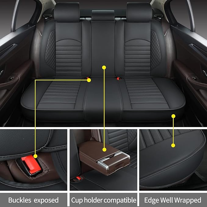 Car Seat Covers 5 Seats Full Set, Waterproof Napa Leather Automotive Seat Protector for Cars SUV Truck Sedan, Universal Anti-Slip Car Seat Cushion Interior Accessories, Black