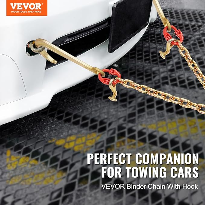 VEVOR G80 V Bridle Chain, 3/8" x 2' Towing Chain Bridle with 15" J Hooks, T Hooks & Grab Hooks, Heavy Duty Transport Tow Chain Bridle with 7800 lbs Safe Working Load for Flatbed Truck Wrecker Recovery
