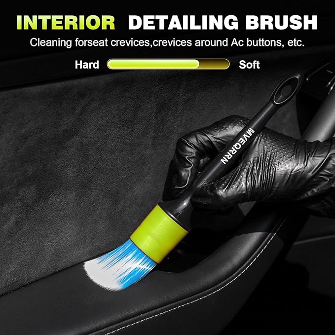 7PCS Car Detailing Brush Set,Boars Hair Car Cleaning Detail Brush kit,Ultra Soft No Scratch Car Dust Brush,Car Interior Detailing Brushes Kit,Detail Brushes Car Detailing for Interior Exterior(Green)