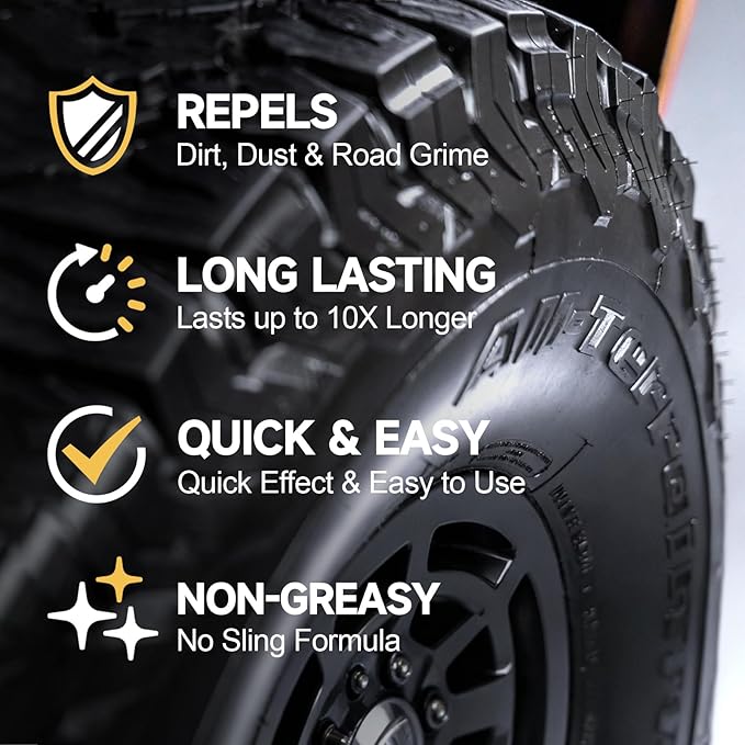 Tire Shine Spray,16OZ Durable Wet Tire Dressing,No Sling/Non-Greasy for Black Tire/Wheel, Long Lasting UV Protection for Car, Truck & SUV Easy to Apply