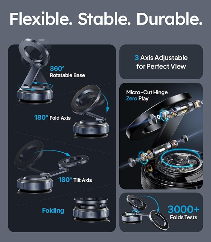 Wigoo Vacuum Magnetic Phone Holder for Car for Magsafe [80LBS Suction & 3000gf Magnetic] 360° Adjustable Car Phone Mount, Cell Phone Holders for Your Car, for iPhone 17 Pro Max 16 15 14 13 12 Air Plus