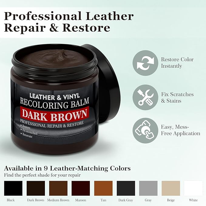 Leather Color Restorer, Leather Recoloring Balm, Scratch Remover, Leather Dye, Leather Paint with Leather Conditioner, Leather Repair Kit for Furniture Couches Car Seats Shoes, Tan