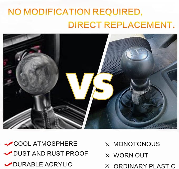 Round Ball Shift Knob Universal Marble Style Gear Shift Knob 5 6 Speed for Manual Automatic Vehicles with Adapters (Gray)