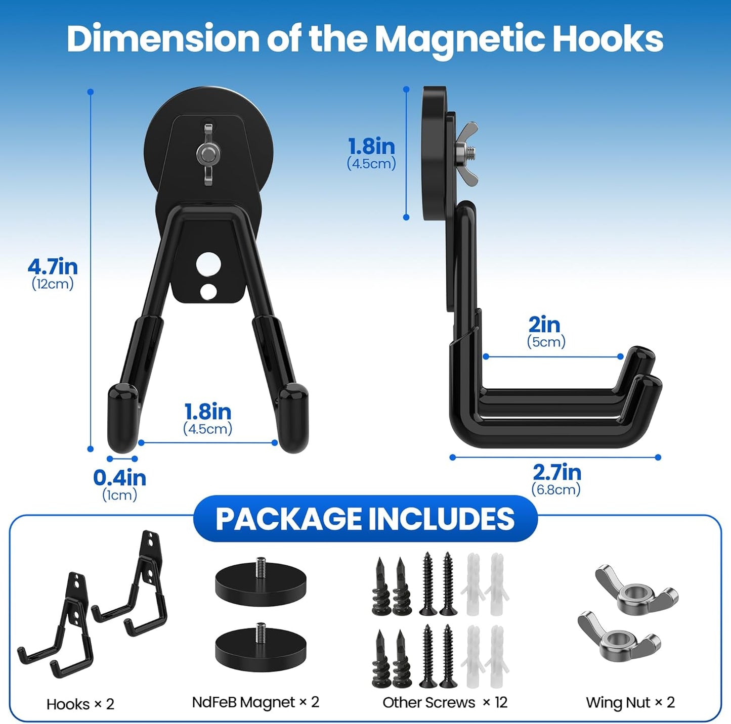 Large Heavy Duty Magnetic Hook Extra Strong Magnetic Garage Hooks Big NdFeB Industrial Magnet Hooks Magnetic Utility Storage Holder Organization with Anti-Slip Coating for Hanging Garden Tools 2 Pcs