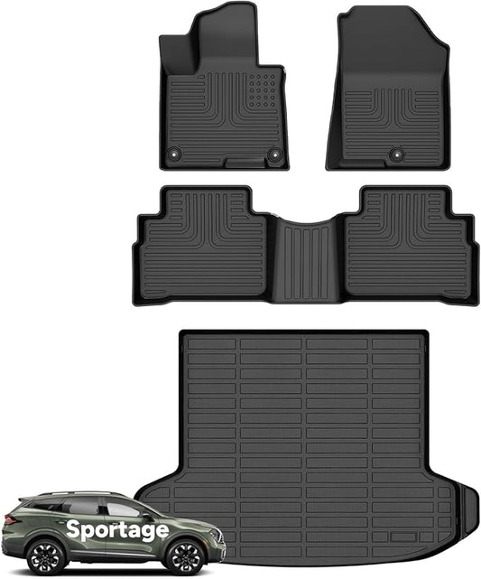 Wayhigh-All Weather Floor Mats and Cargo Liner Set Fit for Kia Sportage 2025 2024 2023(Gas ONLY) TPE Car Mats Waterproof Anti-Slip Rubber Floor Liners for Kia Sportage Accessories