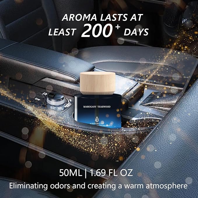 Car Air Freshener for Men & Women – Long-Lasting Mahogany Teakwood Essential Oil Diffuser for Car Cup Holder – 50ML (1.7 FL OZ) Car Scent Diffuser, Inspired by Perfume – Made in USA