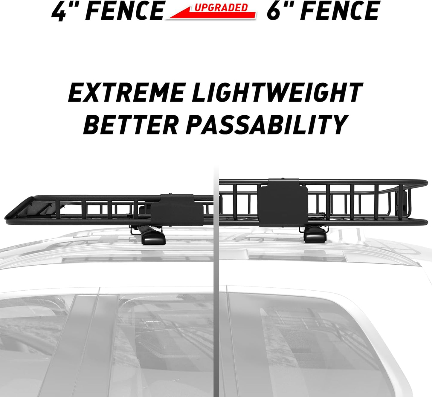 WILDROAD Roof Rack Cargo Basket, Upgraded 4” Fence Car Roof Basket, 43"x 39"x 4" Universal Car Top Luggage Holder Carrier Basket Fits for SUV Truck Cars