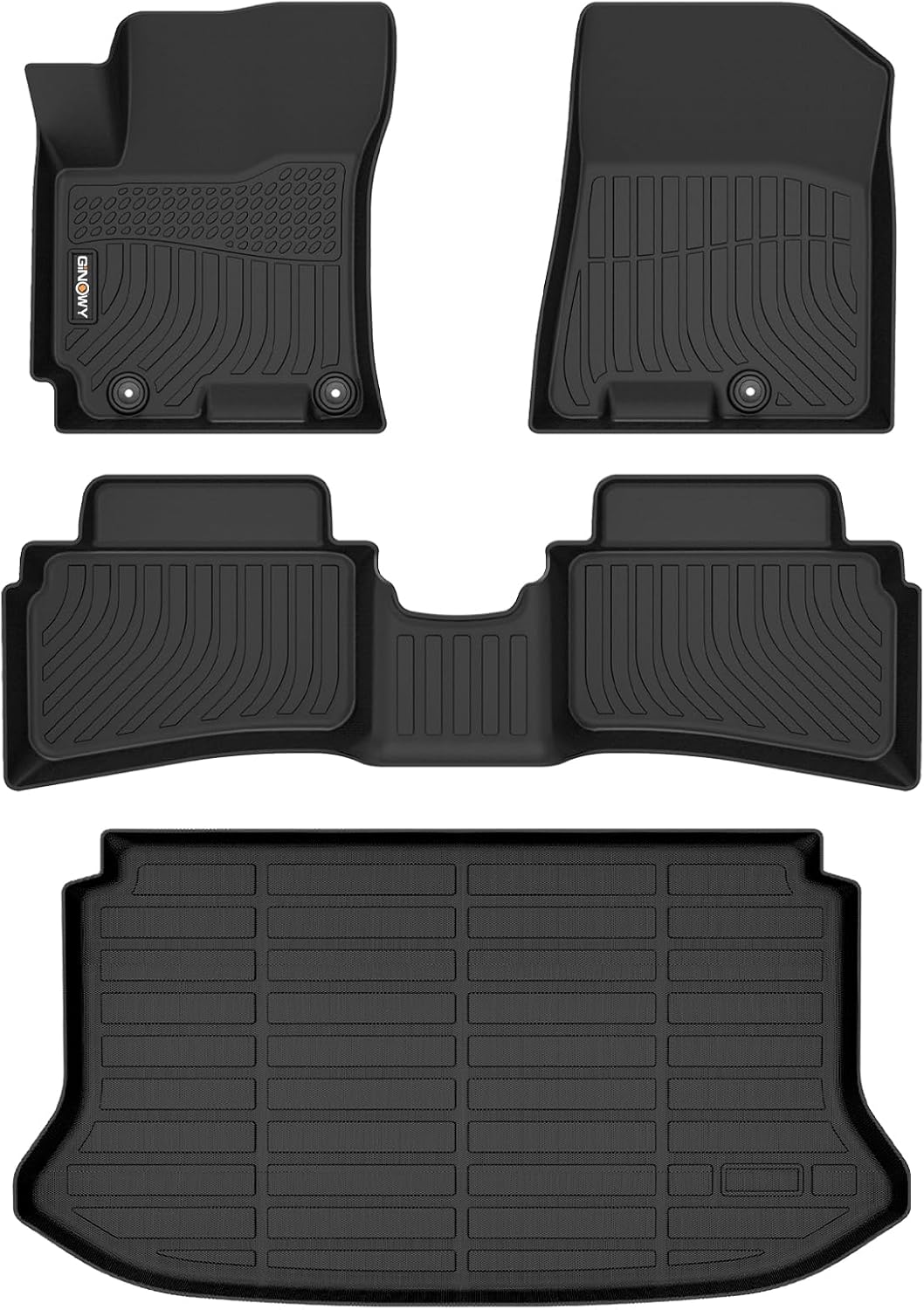 GINOWY-Floor Mats & Cargo Liner for Hyundai Venue 2020-2024 2025 (for Cargo Tray Upper Position) TPE All Weather 2023 Venue Car Mats Trunk Mat Waterproof Venue Accessories Black