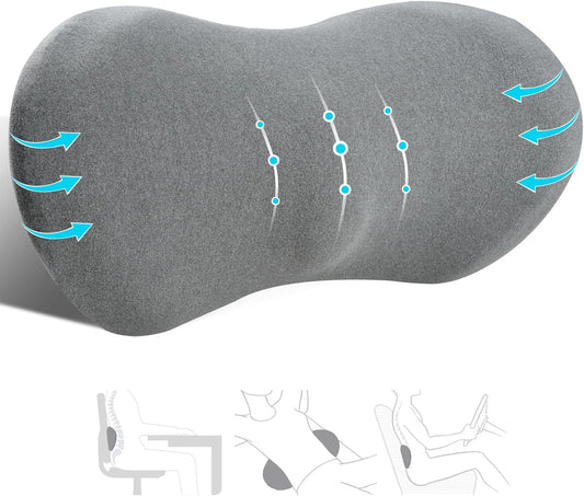 Lumbar Support Pillow, Lumbar Pillow for Low Back Pain Relief, Ergonomic Memory Foam Lumbar Pillow, Breathable & Detachable & Washable, Comfy Back Pillow for Office Chairs, Car Seats (Dk Grey, Cotton)