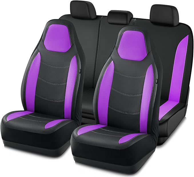 Road Comforts Car Seat Cover, Leather Full Set Car Seat Cover, Automotive Interior Seat Covers, Universal Fit for Most Cars, SUVs, Trucks, and Vans, Airbag Compatible (Purple)
