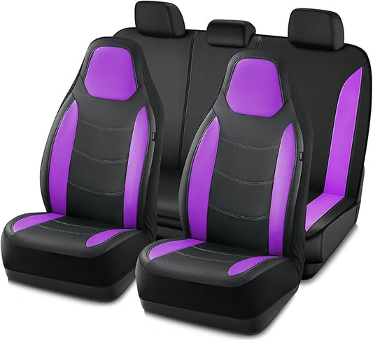 Road Comforts Car Seat Cover, Leather Full Set Car Seat Cover, Automotive Interior Seat Covers, Universal Fit for Most Cars, SUVs, Trucks, and Vans, Airbag Compatible (Purple)