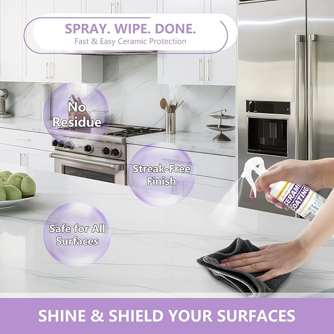 Ceramic Coating Spray for Kitchen Appliances & Stainless Steel – Fingerprint Resistant Cleaner & Sealer for Sinks, Fridges, Stoves – 25oz