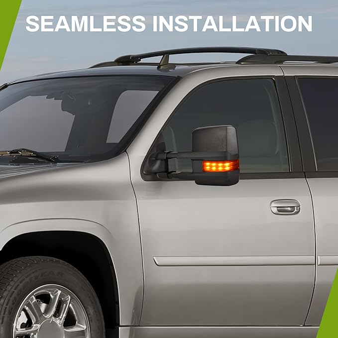 AUTOSAVER88 Power Folding Towing Mirrors Compatible with 2014-2018 Chevy Silverado GMC Sierra 1500 2500 HD 3500 HD Power Heated LED Turn Signal Light Telescoping Clearance Light Black Housing